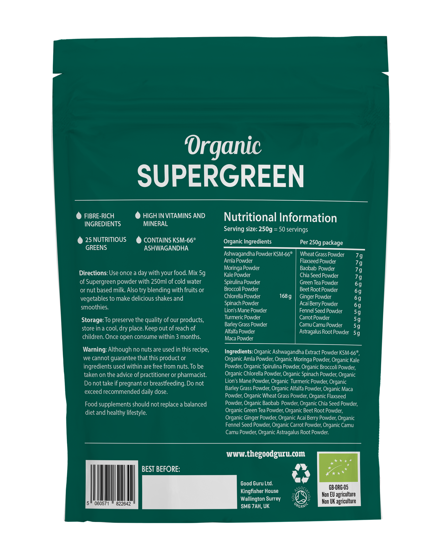 Organic SuperGreen Powder + Ashwagandha KSM66
