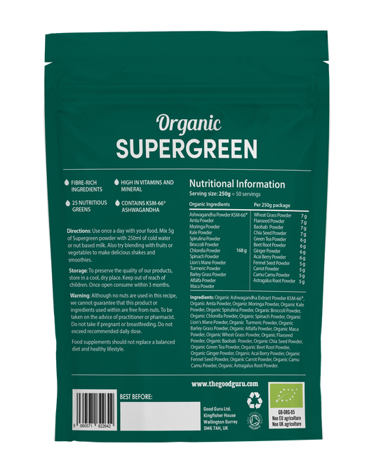 Organic SuperGreen Powder + Ashwagandha KSM66